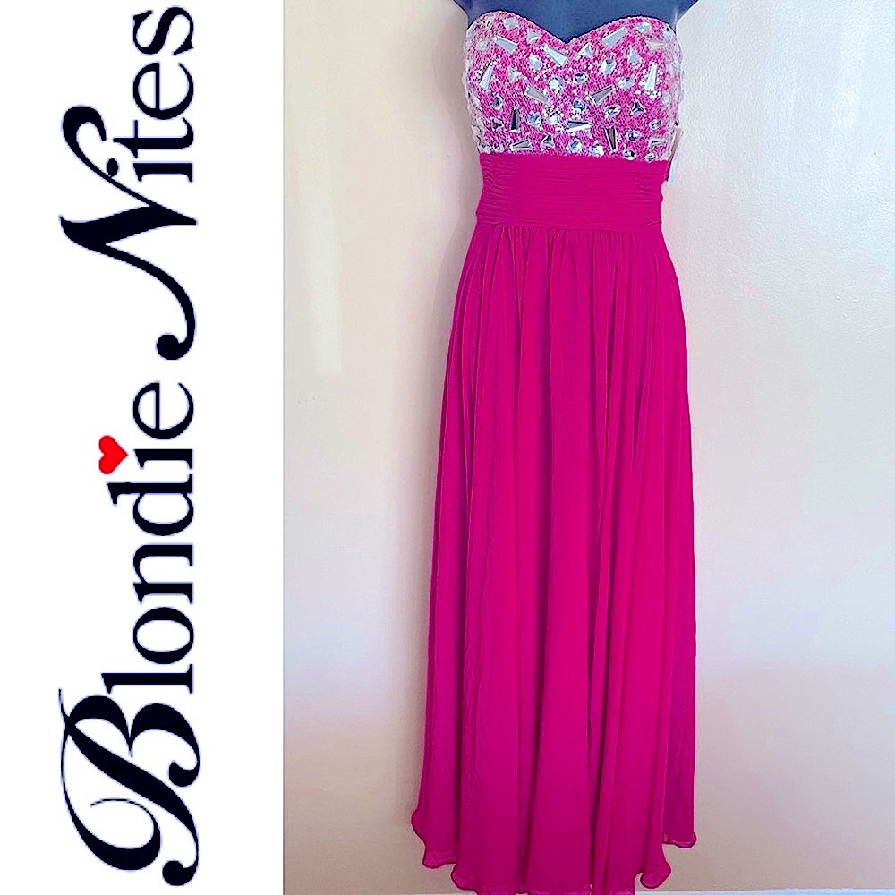 Blondie Nites strapless Pink flowy Gown - Picture 1 of 15